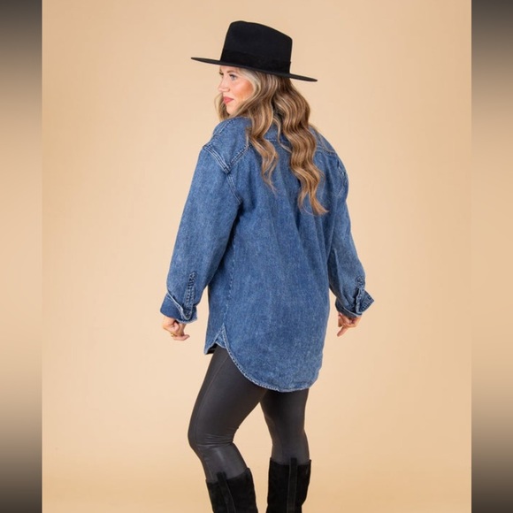 Izzie Cargo Denim Shacket / Jacket - Free People - Vintage Indigo Wash - L - Picture 6 of 12